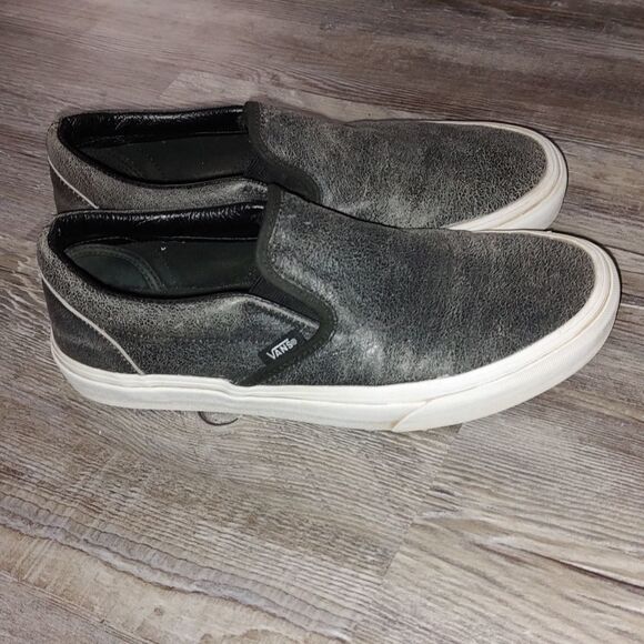Vans distressed black leather slip on shoes  Sz 7.5 Men   Sz 9 Ladies - Picture 6 of 14